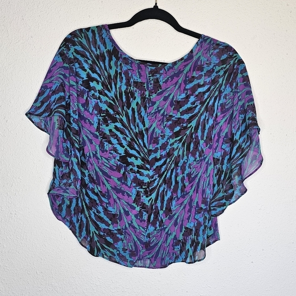 Express Flowy Purple Blue Black Butterfly Sleeve Tank Top Blouse Size‎ XS - Picture 2 of 7